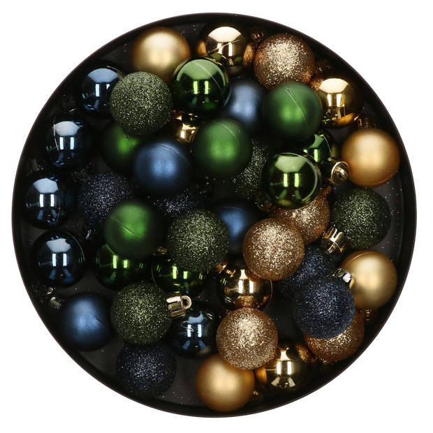 42x Stuks kunststof kerstballen mix donkergroen/goud/donkerblauw 3 cm - Kerstbal