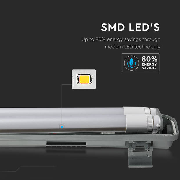 V-TAC VT-12023 LED TL-armatuur met buizen - IP65 - Wit - 36W - 3400 Lumen - 6400K - 120CMx2