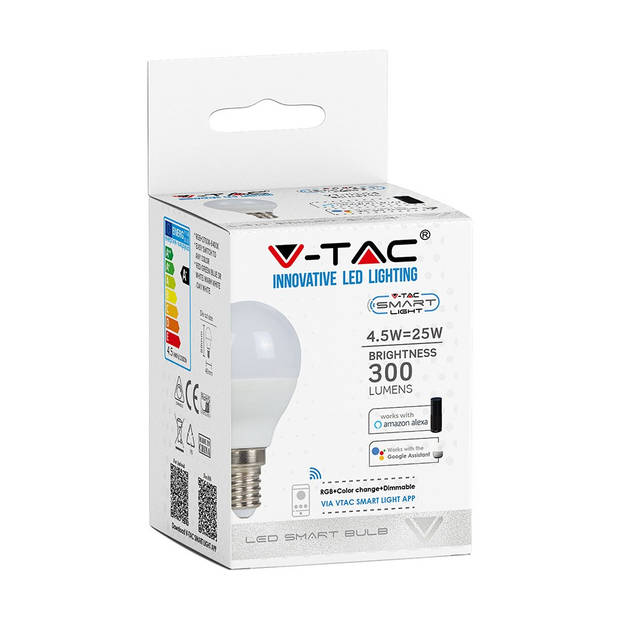 V-TAC VT-5154 Slimme P45 LED gloeilampverlichting - Wit - IP20 - 5W - 470 Lumen - RGB+3IN1