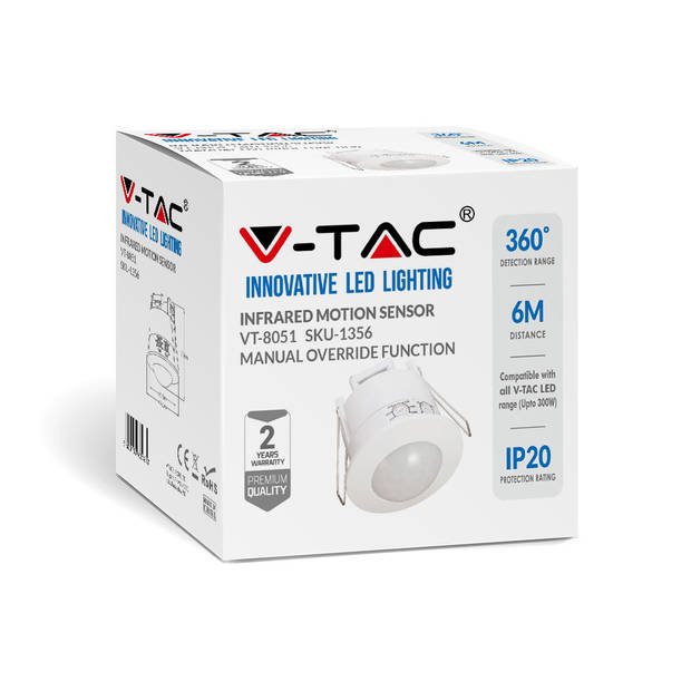 V-TAC VT-8051 Bewegingssensoren - Infraroodsensor - IP20 - Modelnr: - VT-8051