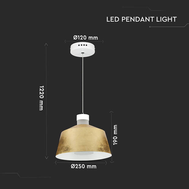 V-TAC VT-7444-G LED Hanglamp Met Kap - IP20 - Goud - 7 Watt - 400 Lumen - 4000K