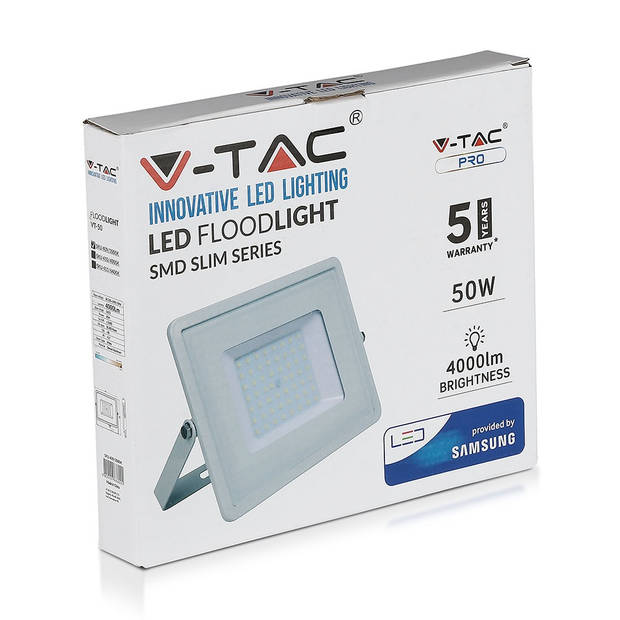 V-TAC VT-50-W Witte LED Schijnwerpers - Samsung - IP65 - 50W - 4000 Lumen - 4000K - 5 Jaar