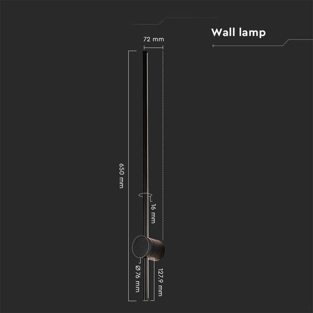 V-TAC VT-11112-B Moderne LED Wandlamp - IP65 - Zwarte Behuizing - 12 Watt - 1590 Lumen - 4000K