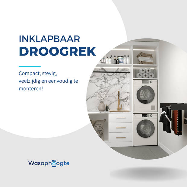 Wasophoogte® Wanddroogrek - Wandmontage Droogrek - Inklapbaar - Muurdroogrek - Wasrek hangend - 80cm - 4m Drooglengte