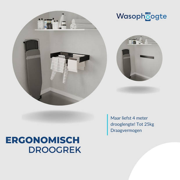Wasophoogte® Wanddroogrek - Wandmontage Droogrek - Inklapbaar - Muurdroogrek - Wasrek hangend - 80cm - 4m Drooglengte