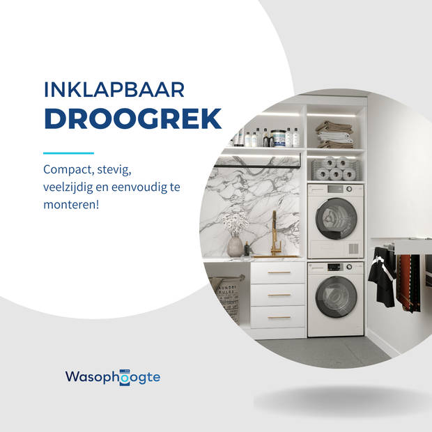 Wasophoogte® Wanddroogrek - Wasrek inklapbaar - Wasrek Hangend - Droogrek inklapbaar - 80cm - 4m drooglengte - Wit - inc