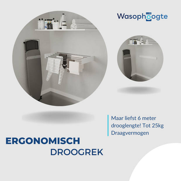 Wasophoogte® Wanddroogrek - Wasrek inklapbaar - Wasrek Hangend - Droogrek inklapbaar - 100cm - 6m drooglengte - inclusie