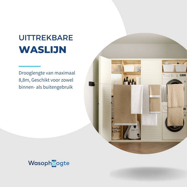 Wasophoogte® Waslijn Uittrekbaar - Waslijndraad met stalen kern - Wasdraad - Wasrek alternatief - Roldrooglijn - Uittrek