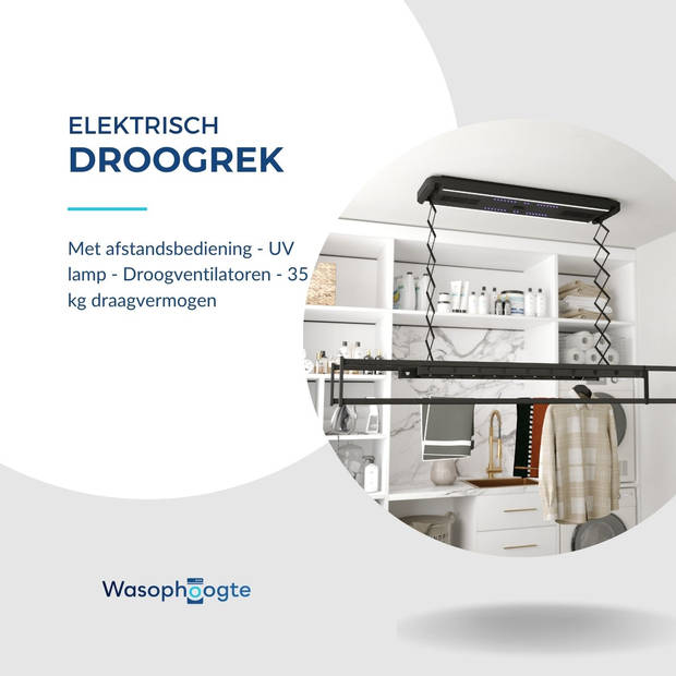 Wasophoogte® Elektrisch Droogrek - Droogrek - Wanddroogrek - Droogrek Elektrisch - Plafond Droogrek - 120cm lang - 35 kg