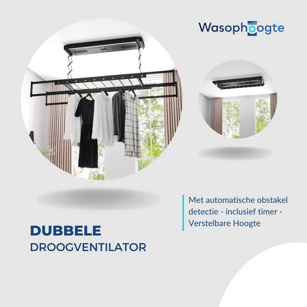 Wasophoogte® Elektrisch Droogrek - Droogrek - Wanddroogrek - Droogrek Elektrisch - Plafond Droogrek - 120cm lang - 35 kg