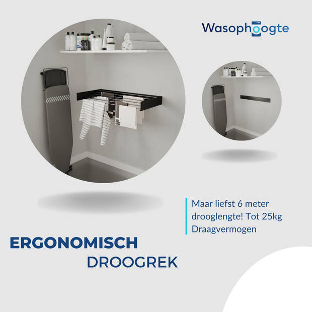 Wasophoogte® Wanddroogrek - Wandmontage Droogrek - Inklapbaar Droogrek - Muurdroogrek - Wasrek hangend - 100cm - 6m Droo
