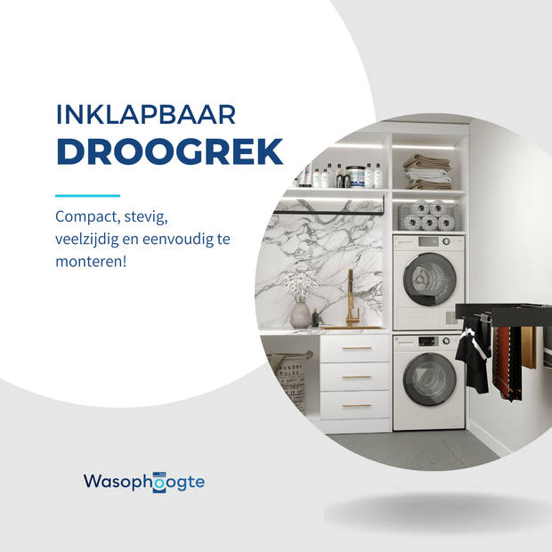 Wasophoogte® Wanddroogrek - Wandmontage Droogrek - Inklapbaar Droogrek - Muurdroogrek - Wasrek hangend - 100cm - 6m Droo
