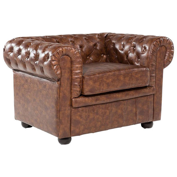 Beliani CHESTERFIELD - Fauteuil-Bruin-Kunstleer