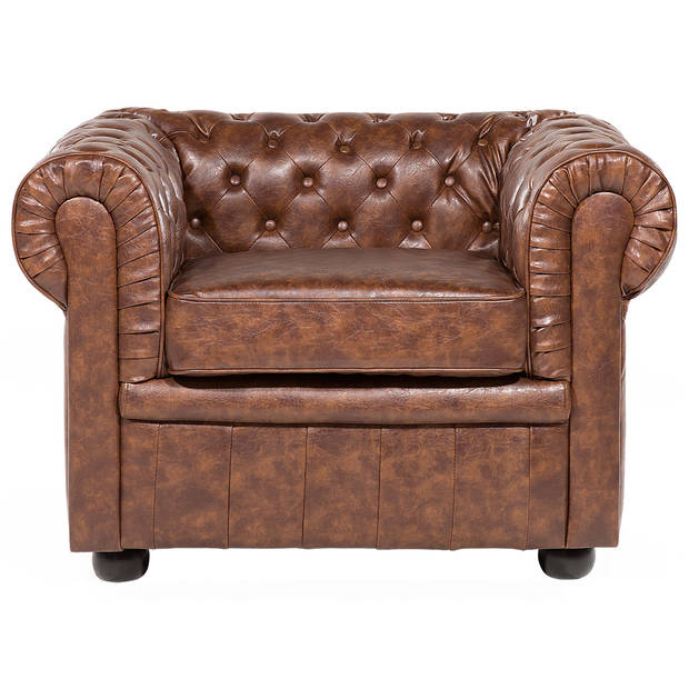 Beliani CHESTERFIELD - Fauteuil-Bruin-Kunstleer