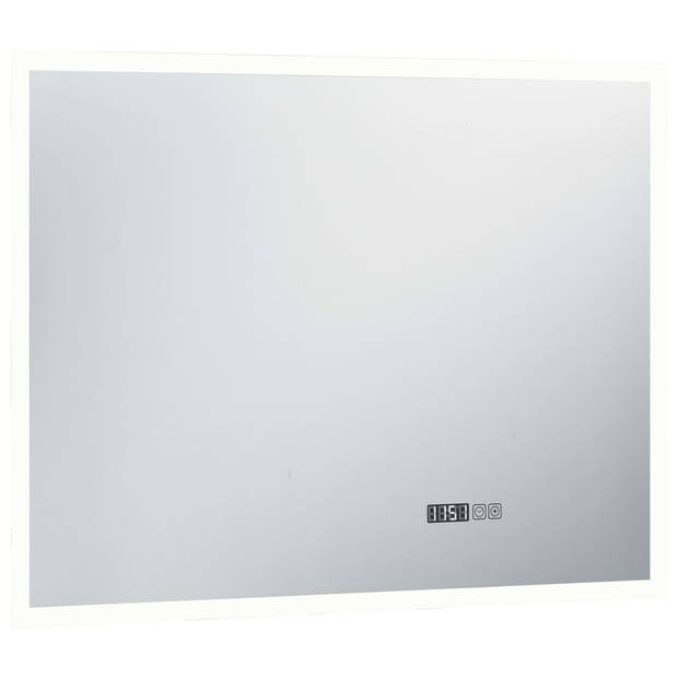 vidaXL Badkamerspiegel LED met aanraaksensor en tijdweergave 80x60 cm