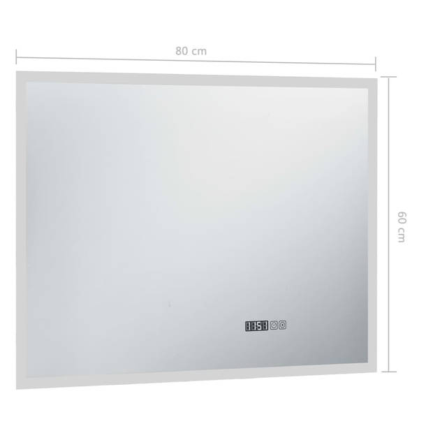 vidaXL Badkamerspiegel LED met aanraaksensor en tijdweergave 80x60 cm