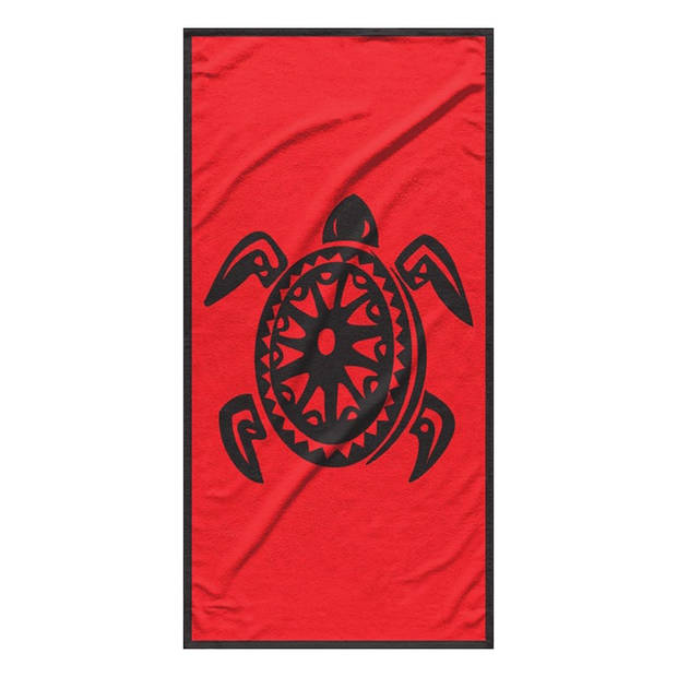 Strand/badlaken voor kinderen - schildpad - rood/zwart - 75 x 150 cm - microvezel - Strandlakens