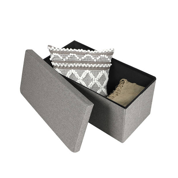 Urban Living Hocker bankje - poef XXL - opbergbox - lichtgrijs - polyester/mdf - 76 x 38 x 38 cm - Poefs