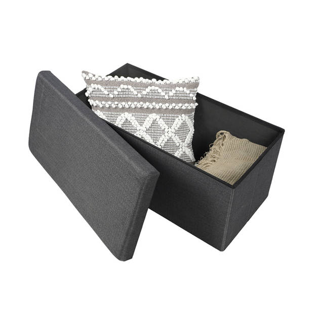 Urban Living Hocker bankje - poef XXL - opbergbox - grijs - polyester/mdf - 76 x 38 x 38 cm - Poefs