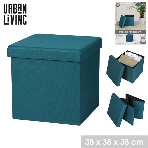 Urban Living Hocker zit bankje - poef 1-zits - opbergbox - zeeblauw - 38 x 38 cm - opvouwbaar - Poefs