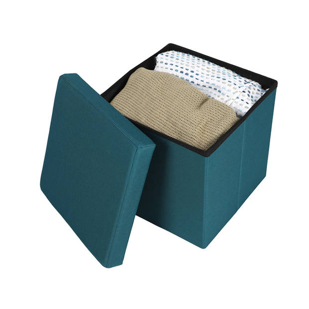 Urban Living Hocker zit bankje - poef 1-zits - opbergbox - zeeblauw - 38 x 38 cm - opvouwbaar - Poefs