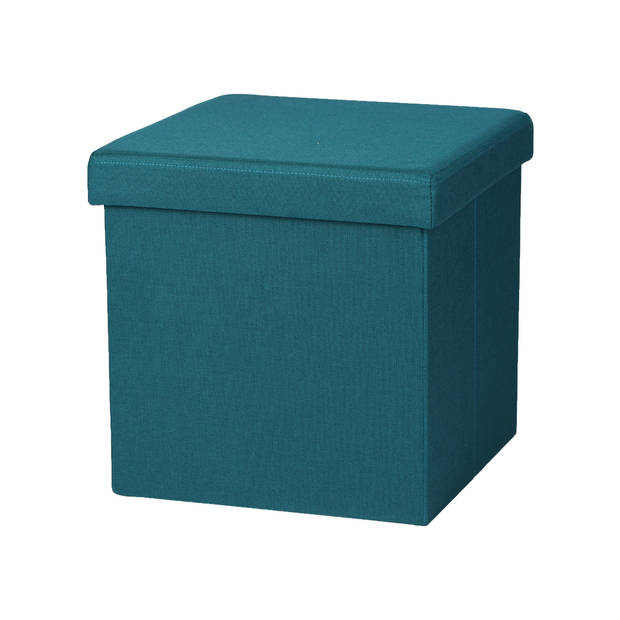 Urban Living Hocker zit bankje - poef 1-zits - opbergbox - zeeblauw - 38 x 38 cm - opvouwbaar - Poefs