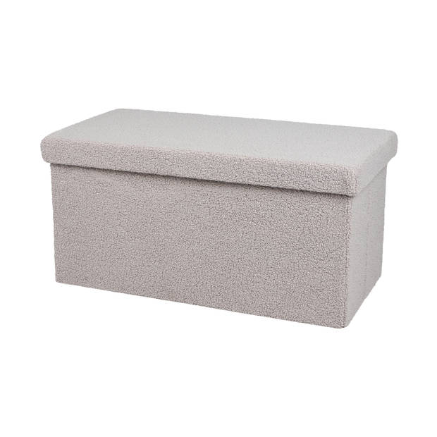 Urban Living Hocker bankje - poef XXL - opbergbox - lichtgrijs - noppen wol look - 76 x 38 x 38 cm - Poefs