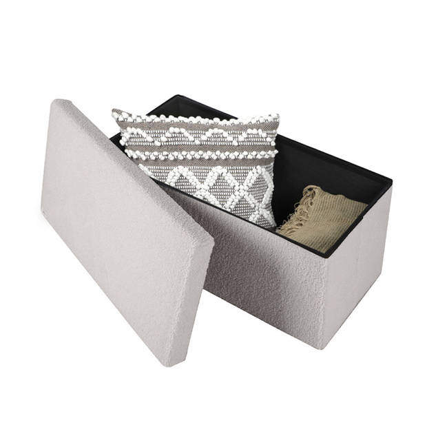 Urban Living Hocker bankje - poef XXL - opbergbox - lichtgrijs - noppen wol look - 76 x 38 x 38 cm - Poefs