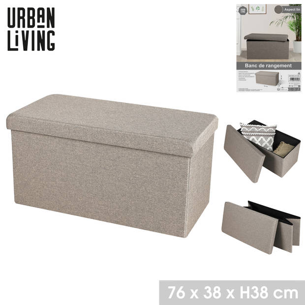 Urban Living Hocker bankje - poef XXL - opbergbox - beige - polyester/mdf - 76 x 38 x 38 cm - Poefs