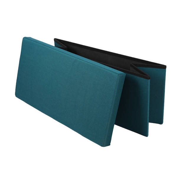 Urban Living Hocker bankje - poef XXL - opbergbox - zeeblauw - polyester/mdf - 76 x 38 x 38 cm - Poefs