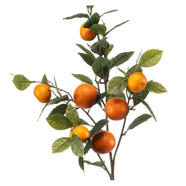 Emerald Kunstbloem citrusfruit tak mandarijn/clementine - 2x - 95 cm - oranje - kunst zijdebloemen - Kunstbloemen