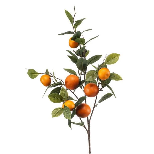 Emerald Kunstbloem citrusfruit tak mandarijn/clementine - 2x - 95 cm - oranje - kunst zijdebloemen - Kunstbloemen