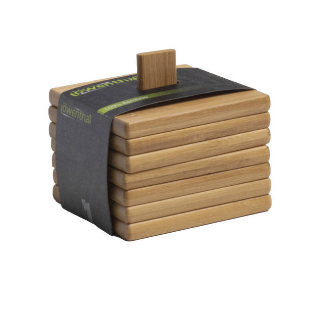 Lowenthal - Onderzetters voor glazen - 6x stuks - bruin - bamboe - 9x9 cm - Glazenonderzetters