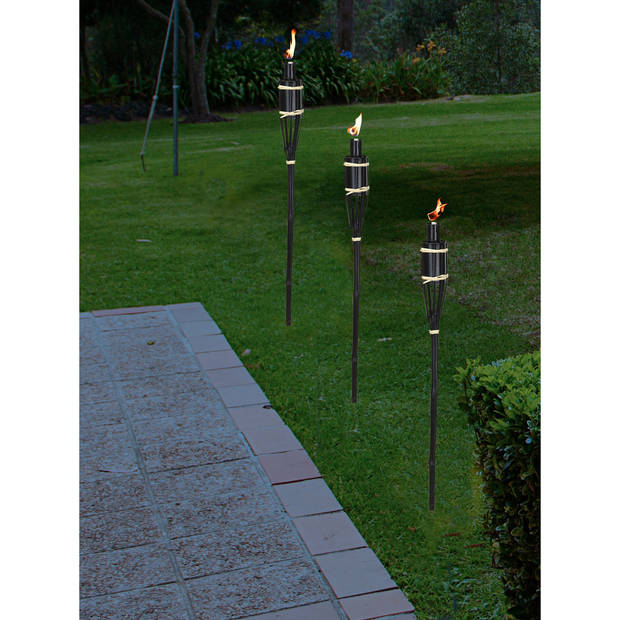 Articasa Tuinfakkels voor lampenolie - 9x stuks - 60 cm - bamboe hout - buiten - navulbaar - Fakkels