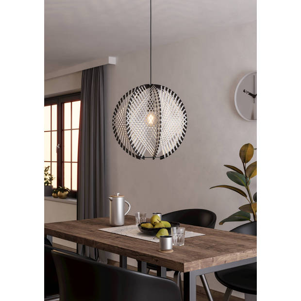 EGLO Waverton Hanglamp - E27 - Ø 48 cm - Zwart/Wit - Textiel