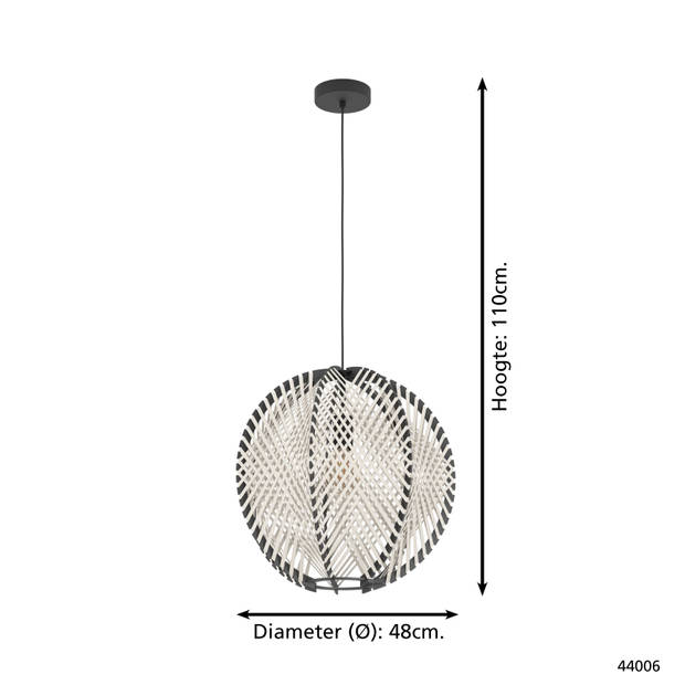 EGLO Waverton Hanglamp - E27 - Ø 48 cm - Zwart/Wit - Textiel