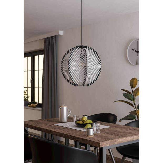 EGLO Waverton Hanglamp - E27 - Ø 48 cm - Zwart/Wit - Textiel