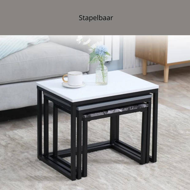 Salontafel - Bijzettafel - Tafel - Tafeltje - 55 x 40 x 45 cm/48 x 37 x 40 cm/41 x 34 x 35 cm