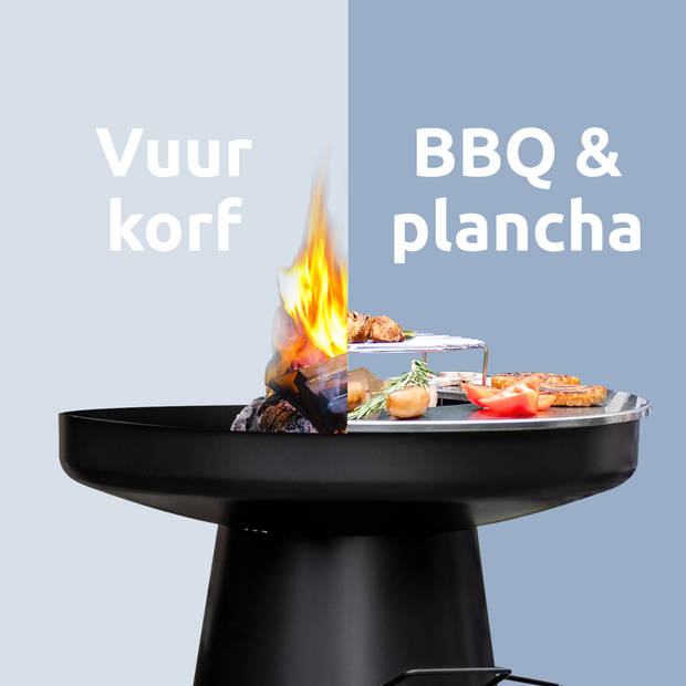 BluMill 3-in-1 Vuurkorf Plancha Barbecue met brandhout opslag