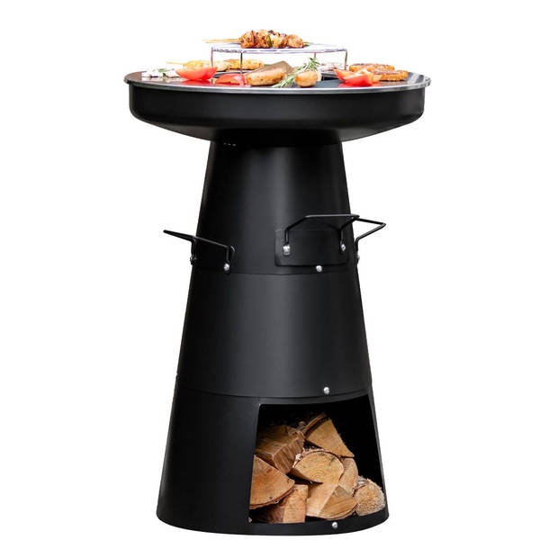 BluMill 3-in-1 Vuurkorf Plancha Barbecue met brandhout opslag