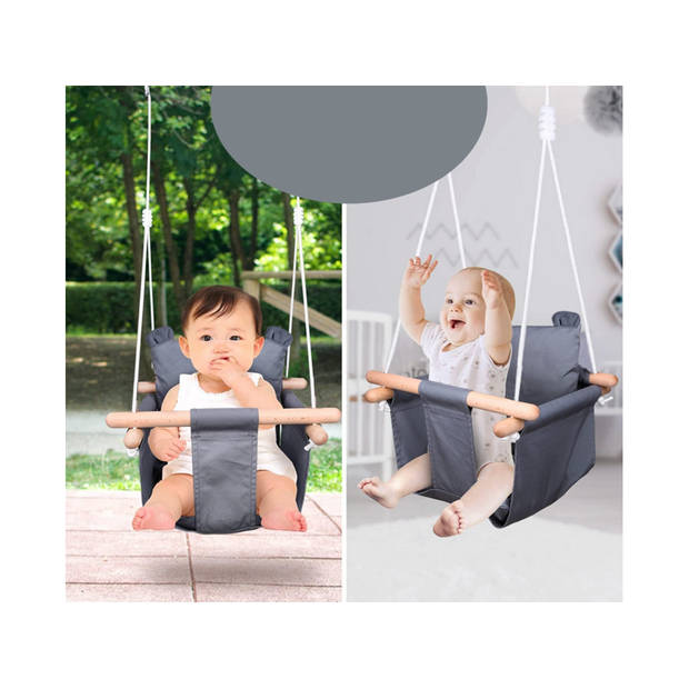 Houten kinder / babyschommel grijs - in hoogte verstelbaar - voor binnen of buiten