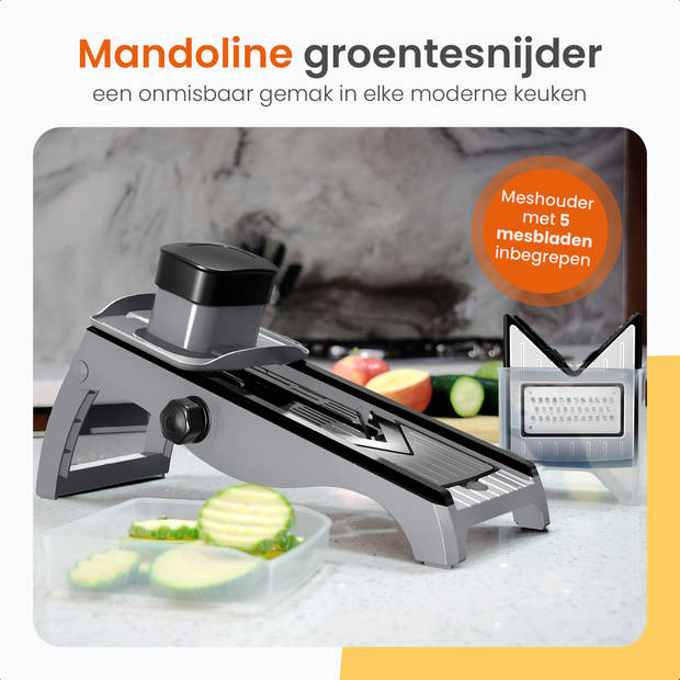 Goliving Mandoline Groentesnijder - 35 x 8cm - Keukensnijder met 5 Bladen - Uiensnijder - Rasp - Roestvrij staal