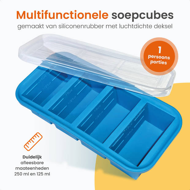 Goliving 4 in 1 Diepvriesbakjes - Vershoudbakjes - 4 x 250ml - Meal Prep Bakjes - Blauw