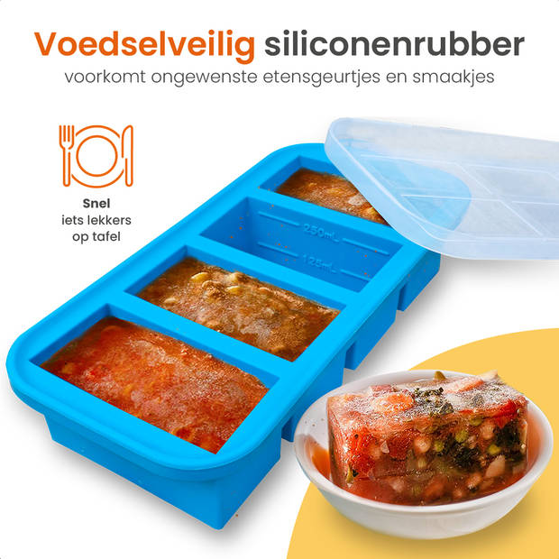 Goliving 4 in 1 Diepvriesbakjes - Vershoudbakjes - 4 x 250ml - Meal Prep Bakjes - Blauw