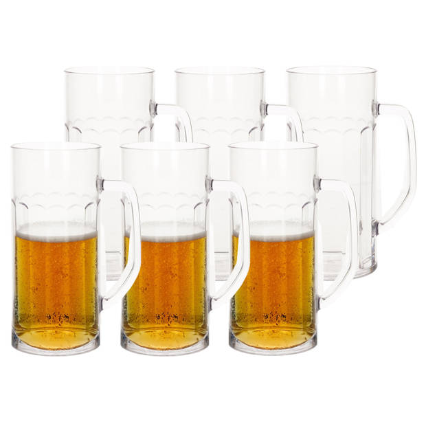 6x stuks onbreekbare bierpul ribbel transparant kunststof 56 cl/560 ml - Bierglazen