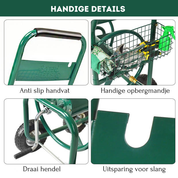 Costway Tuinslanghaspel XXL wagen/ slangenwagen met 4 Luchtwielen geschikt voor 15 mm (5/8") x 80m tuinslang