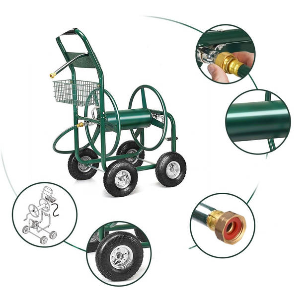 Costway Tuinslanghaspel XXL wagen/ slangenwagen met 4 Luchtwielen geschikt voor 15 mm (5/8") x 80m tuinslang