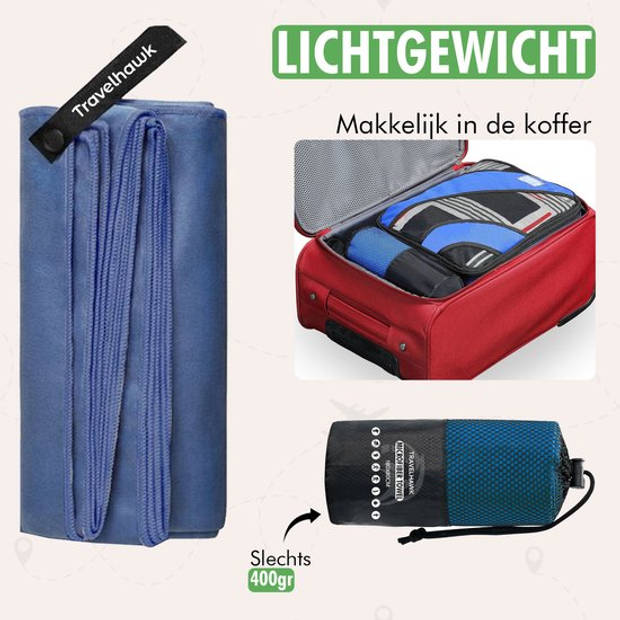 Travelhawk Microvezel Reishanddoek - Handdoeken - Strandlaken 180 x 80cm - Microvezel - Donkerblauw