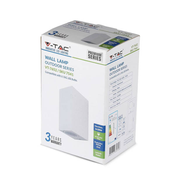 V-TAC VT-7652SQ GU10 Buitenverlichting - Wand - Armatuur - Wit - IP44