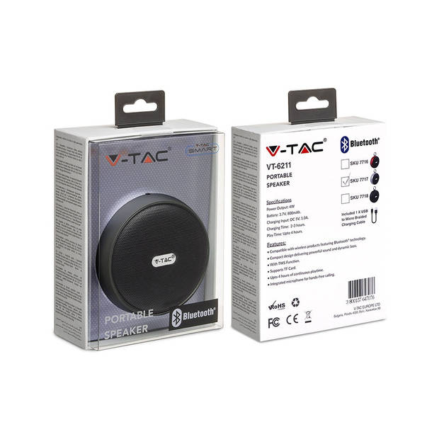 V-TAC VT-6211-G Bluetooth-luidspreker - Clip - Grijs - 4W - 800mAh